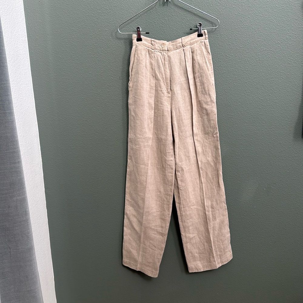 Vintage Calvin Klein Linen Tan Beige Textured Trousers Sz Small 4